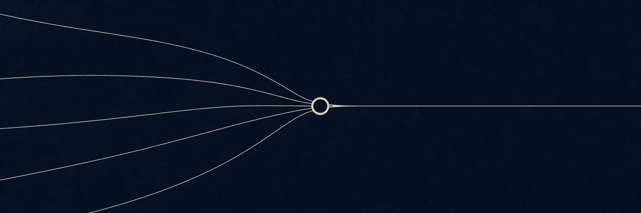 Ivory client-work lines narrow through one loop on deep navy, showing an agency whose routine work depends on its founder.