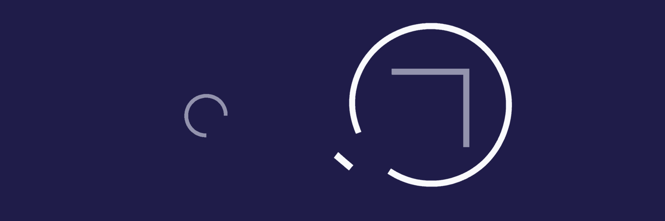 An open white ring surrounds an unfinished grey angle, with a detached fragment and a smaller arc to the left.