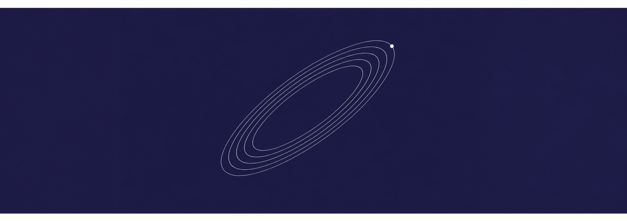 Thin elliptical signal loop on a dark navy background showing a checked out employee drifting away from the team rhythm.