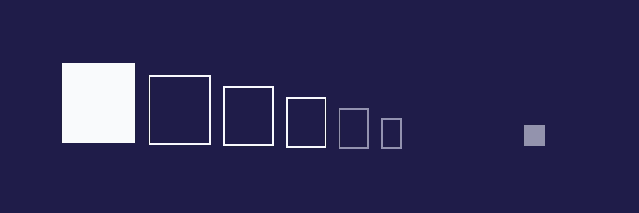 A solid white block becomes a sequence of diminishing open frames before an isolated grey block on deep violet, symbolising depleted capacity.