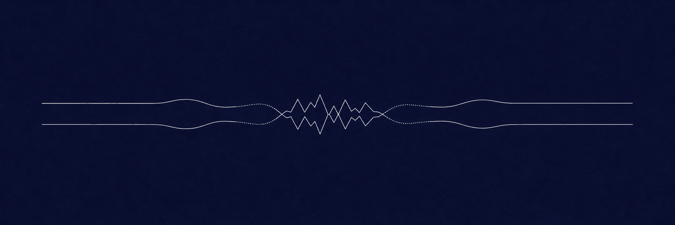Two feedback signal paths become tense at the centre before returning to a calmer shared rhythm.