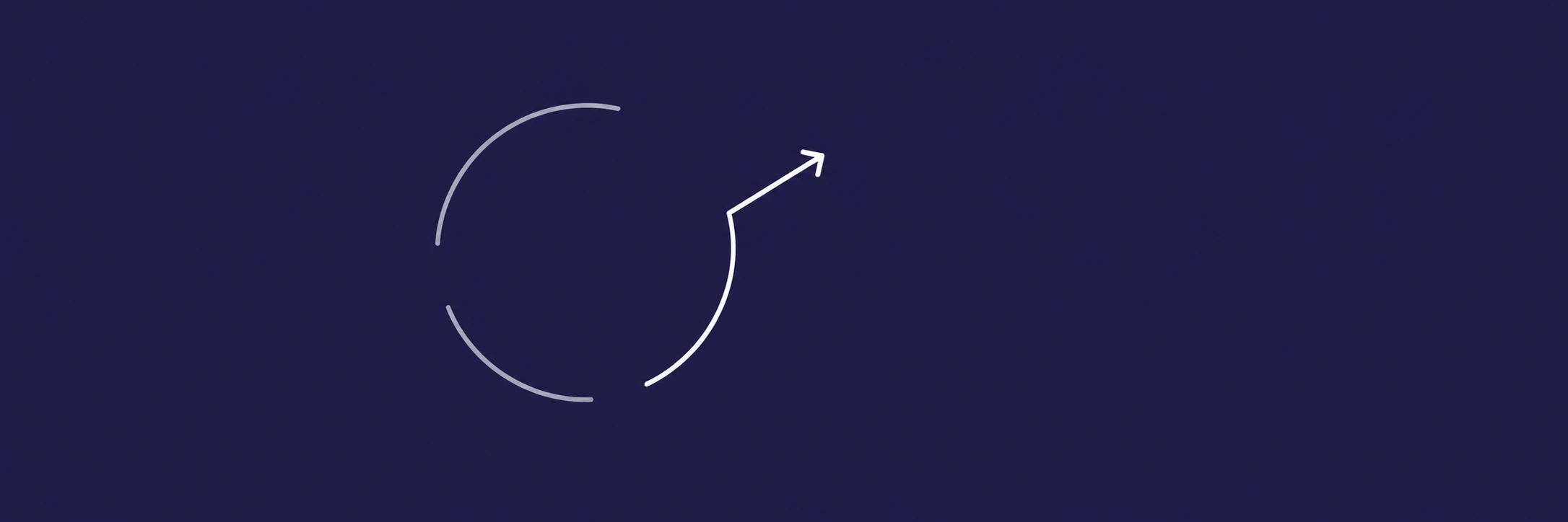 Three slender arcs form an open circle, with a white arrow leading outward, showing feedback becoming a clear next step.