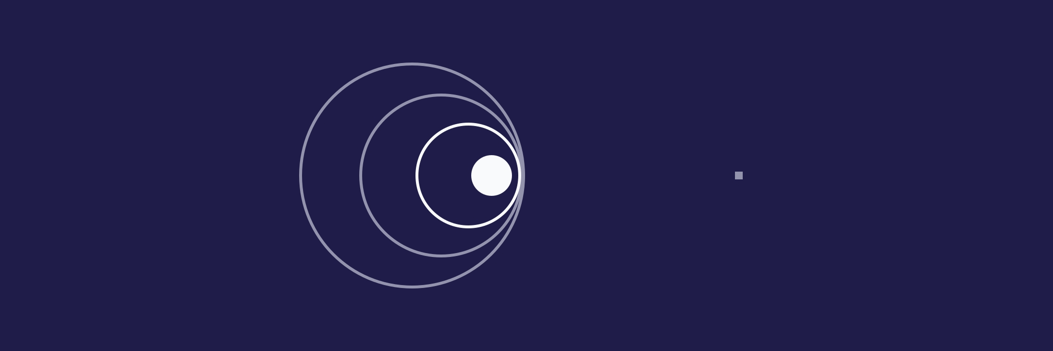 Three offset concentric rings close around a solid white centre on deep violet, representing scattered anxiety finding focus.