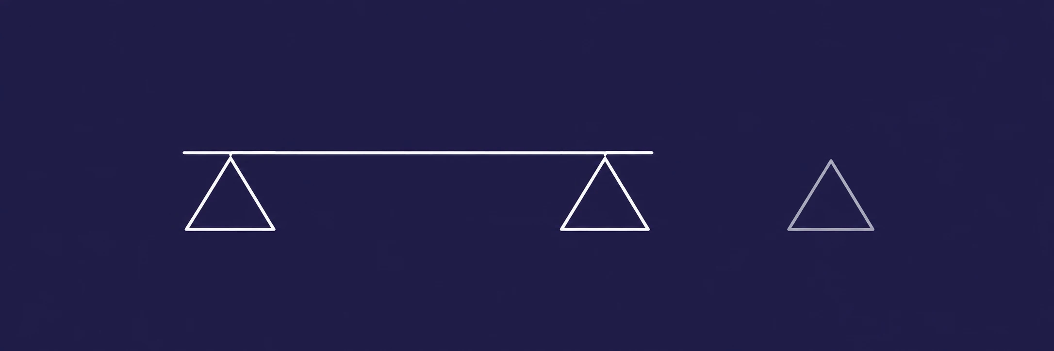 A white span remains supported by two open triangles while a grey triangle stands apart, representing continuity of essential work after a departure.