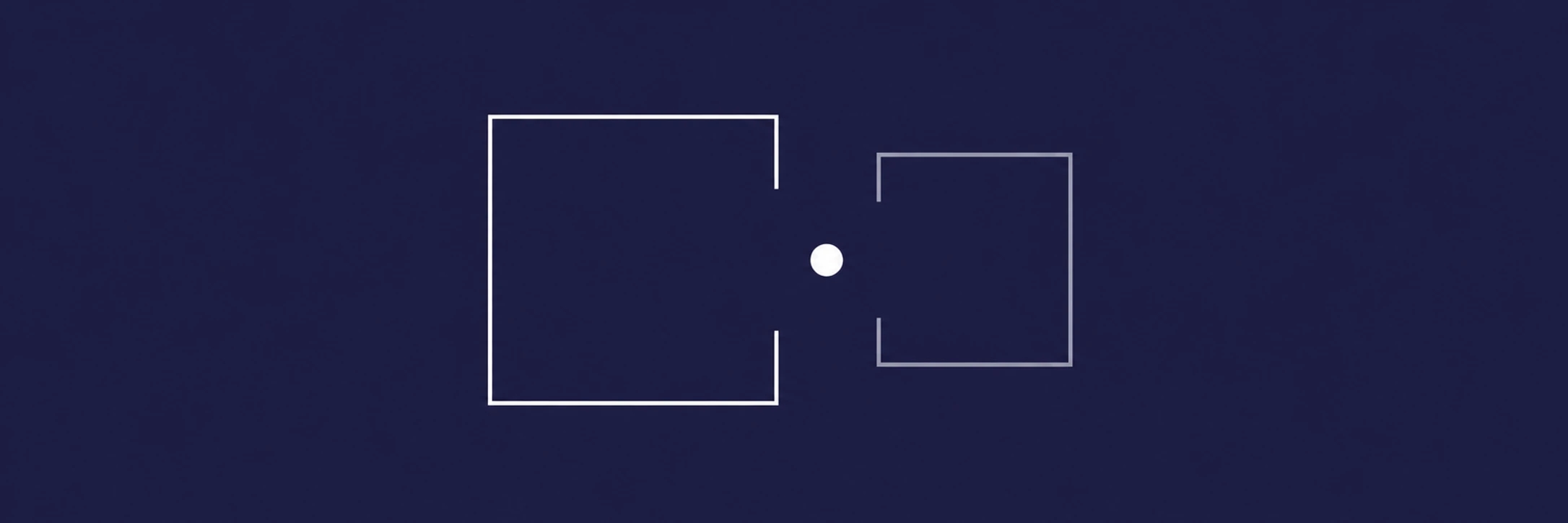 Two open angular outlines face a shared white point on deep indigo, representing different perspectives making room for a common understanding.