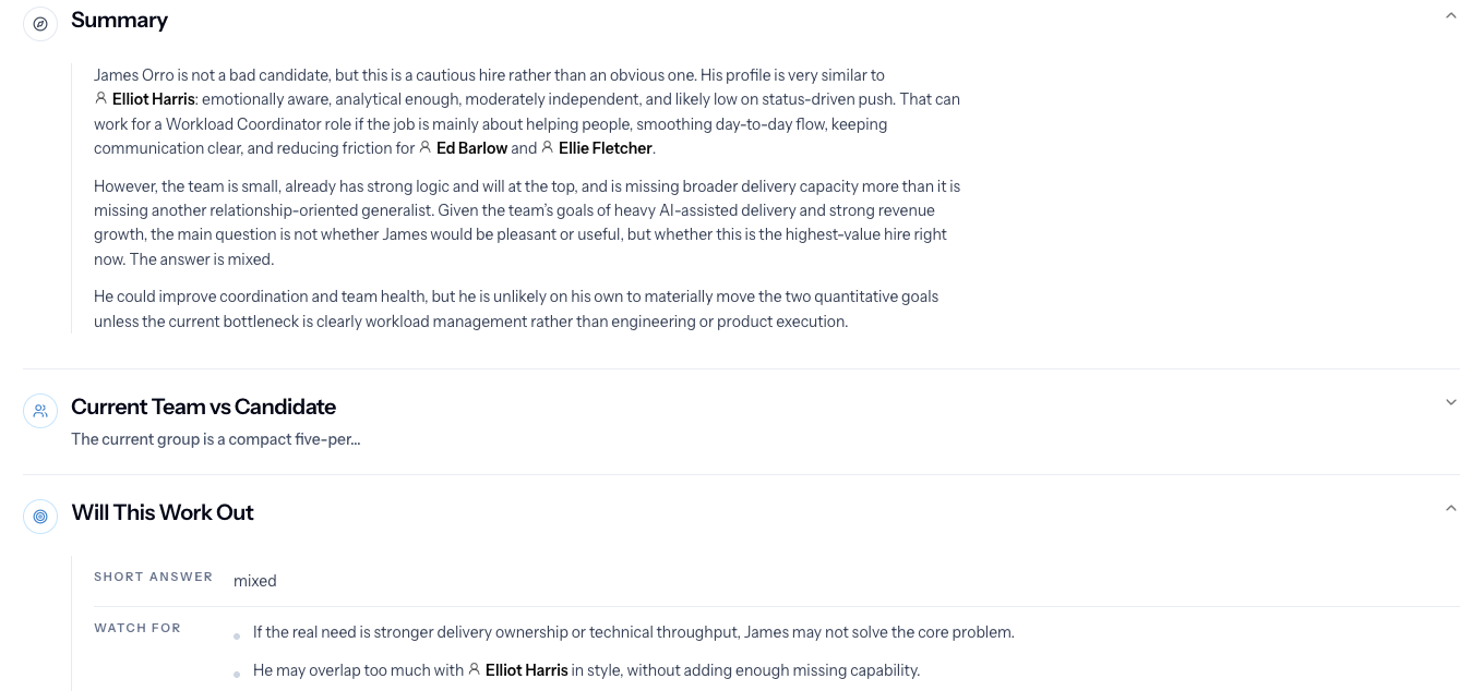 Candidates model screen in Cooperly