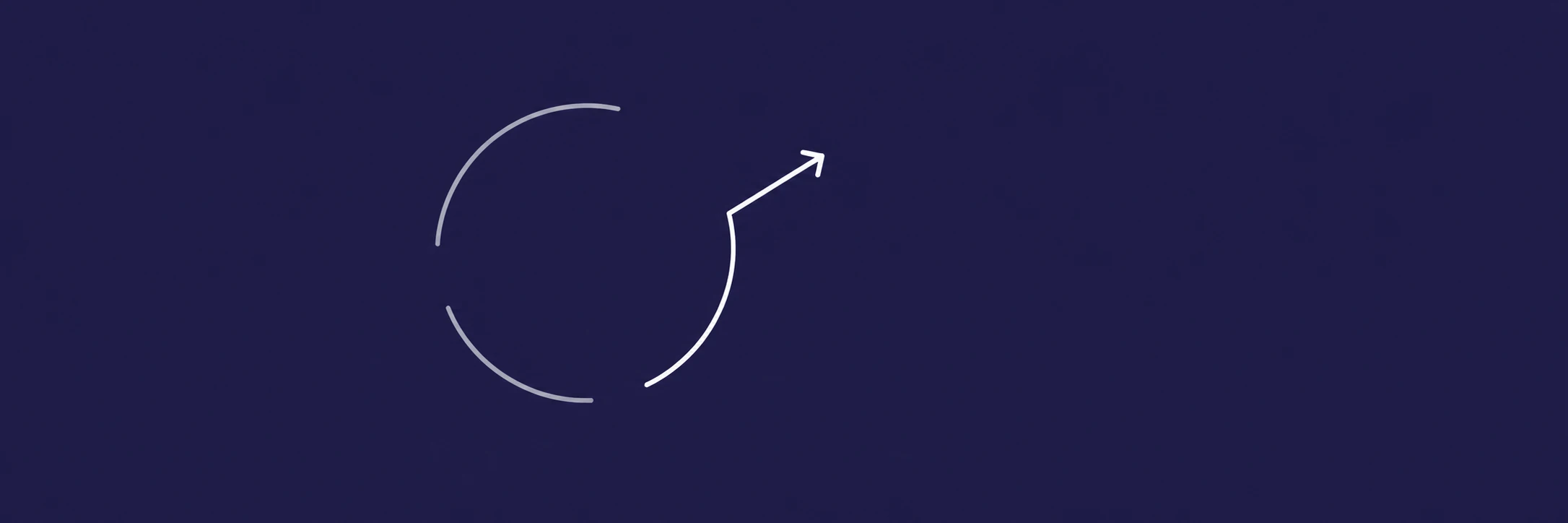 Three slender arcs form an open circle, with a white arrow leading outward, showing feedback becoming a clear next step.