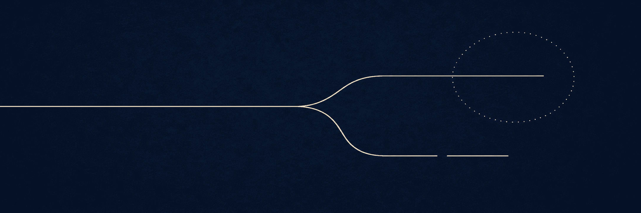 An ivory line splits into two paths on deep navy, separating weak performance from unclear responsibility.